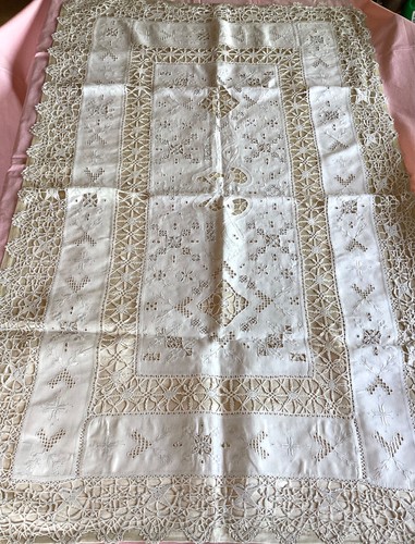 Ancienne nappe lin - lin, brodé