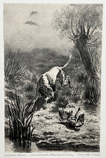 RED PARTRIDGE hunting LITHOGRAPH Vernier BALLEROY journal hunters DOG 19th century