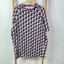 Obus Dress Womens 3 Pink Geometric Knee Length Short Sleeve Shift Crew Neck