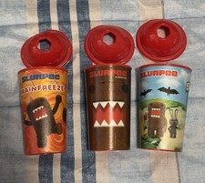 Domo Slurpee 7-Eleven Plastic Cups With Lids 2009  Vintage Lot of 3 RARE