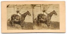 Stereo photo court hunting, man on horseback with his hunting horn circa 1865