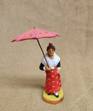 Vtg Paul Fouque Santons Provence Terracotta Figurine 4.5" Tall Lady With Parasol