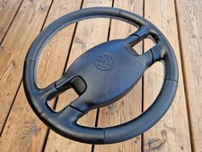 NEW BLACK LEATHER VW T4 T3 Transporter Caravelle Multivan Steering Wheel WHITE