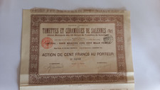 ACTION bon au porteur CERAMIQUES TOMETTES SALERNES - année 1899