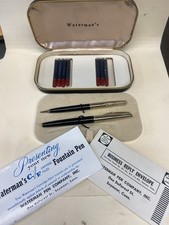 Vtg. Waterman C/F Fountain 14K Pen & Pencil in Case Manuals Cartridges