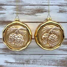 2 Gold PineCone Branch Fall Thanksgiving Christmas Ornament