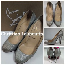 Christian Louboutin Pumps Heel Glitter Silver EU38/US8 101168c