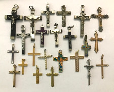Lot of Antique Silver Gold Plated Religious Jesus Christ Mother of Pearl Cross Pendants