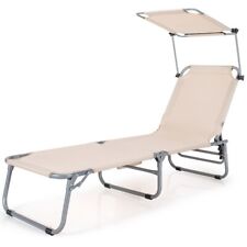 Chaise Lounge W/Sunshade Patio Beach Foldable Adjustable Sunshade Lounge, Beige