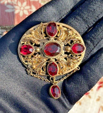Antique late 19th century theatre jewel, OLD FANCY BROOCH pompom/glassware