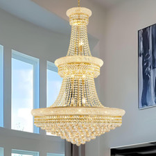 Modern Gold Large Crystal Chandelier Light Fixture, 2/3-Layer Luxury Empire Cha