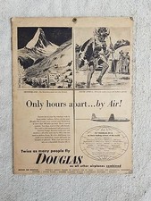 Panneau Publicitaire En Papier Douglas Super DC 6 Avion Vintage Rare CB505
