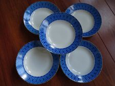 LIMOGES 5 ANTIQUE BLUE PORCELAIN SOUP HOLLOW PLATES ART DECO