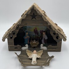 Vintage 60’s Creche Nativity Set Mary Joseph Baby Jesus Sheep Angel Glued On 