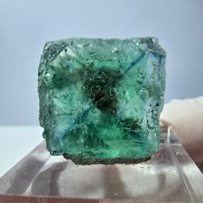 Cube de fluorite fantôme transparente parquetée, vert Okorusu, Namibie 19 x 19 x