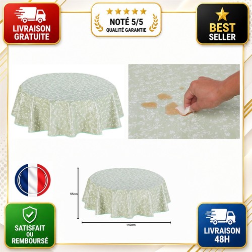 Nappe ronde pvc vert sauge - ronde, 140