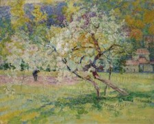 Oil painting Blooming-Trees-Victor-Charreton impressionism spring landscape art