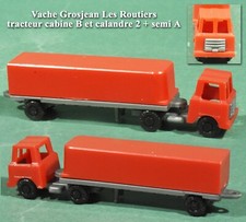 Vache Grosjean Les Routiers, tracteur, cabine B et calandre 2 + semi A rouge