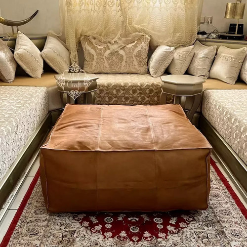 Leather ottoman pouf - ottoman, vintage