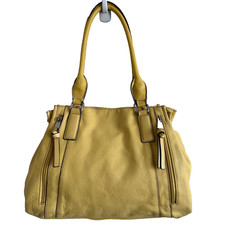 Tignanello Light Yellow Pebbled Leather Double Zip Shoulder Bag Medium Tote
