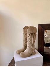 Bottes Caches En Suède À Tige Longue Avec Franges Et Talon 5 CM En CF56830