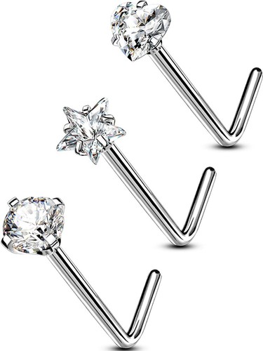 20g 3pcs piercing nez - 20g, titane