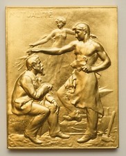 Plaque, Médaille en Bronze Doré à l'Or Fin , Art Nouveau, Art Déco, COUDRAY ,SUP