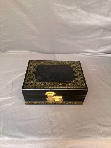 Boîte bijoux cuir noir doré - cuir,