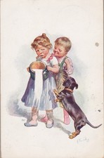 Vintage K.Feiertag Dackel Dachshund Teckel. Boy Old Dog 344-2 PC. 1915