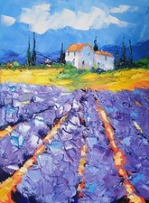 Peinture contemporaine de NOLAC 40x30 cm LE CHAMP DE LAVANDES