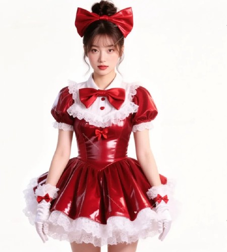 Red sweet lolita maid dress - dress, pu