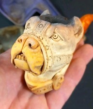 Important Pipe Carved Sea Foam Bulldog Muzzle Pipe Amber 19th Century