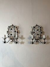 ~c 1920 French Maison Bagues  Style Clear Flower Prisms Sconces~