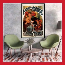 REPRO TOILE AFFICHE ANCIENNE 1897 BIÈRES DE LA MEUSE MUCHA POSTER PHOTO BAR CAFE