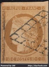 FRANCE TYPE CERES 10c BISTRE JAUNE AVEC OBLITERATION GRILLE FAUX DE SPIRO