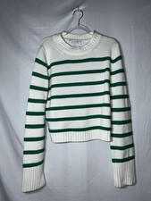 La Ligne Sweater Size XS 100% Cotton Striped Green & White Womans