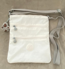Kipling ~Ivory Cross Body 3 Zip Pocket Nylon Bag Keychain Monkey NEW Taupe Strap