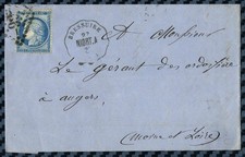 Cérès YT#60 + obl. convoyeur-station de BRESSUIRE (Deux-Sèvres) s/lettre - 1874