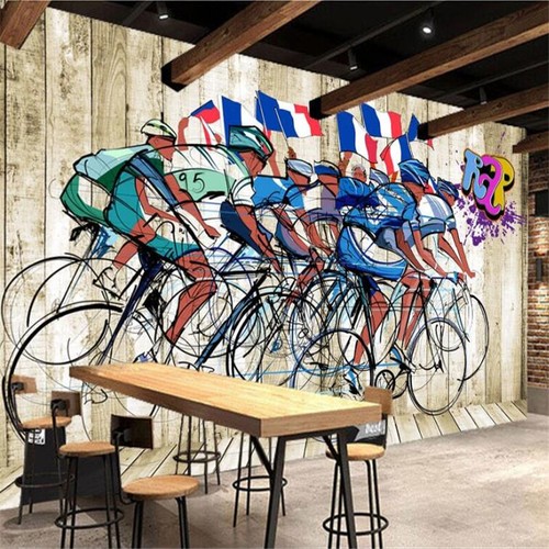 Papier peint motif cyclisme - peint,