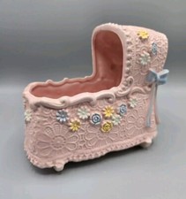 Napco Baby Planter Pink Bassinet 6.5" L Vtg