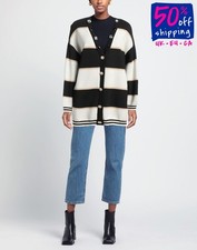 RRP€201 LE VOLIERE Cardigan Size S Wool Blend Striped Lightweight Knit V-Neck