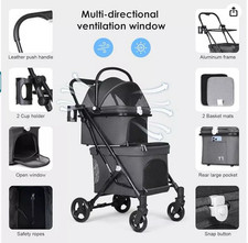 BEBEROAD PETS Double Pet Stroller for 2 Small Dogs or Cats Lightweight Foldable