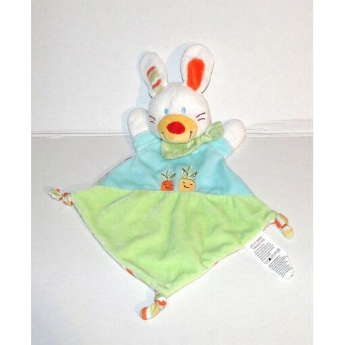 Doudou plat lapin bleu vert - plat, et