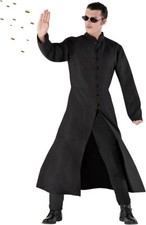 Men`s The Matrix Costume Adult Black Neo Coat & Glasses Spy Assassin Halloween