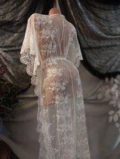 Vtg SILKY SHEER SEE THRU ROBE DUSTER WHT BOHO COUETTE COTTAGE DEMURE S/M