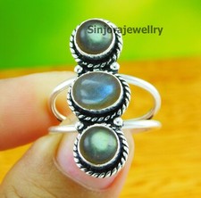 Bague pierre précieuse labradorite en argent sterling 925 fait main cadeau US...