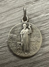 Médaille religieuse Ancienne « Saint Roch » - Metal Argenté
