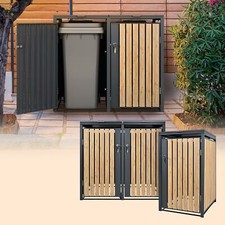 Abri pour 1/2/3/4 poubelle en acier anthracite aspect bois jusqu'à 240L au choix