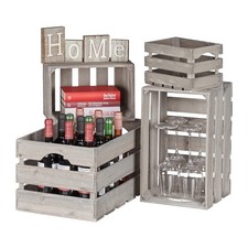 Caisses en bois Relaxdays, lot de 4 pièces, décoratives, style shabby chic, gris