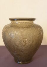 VERLYS, very nice smoked pressed molded glass vase, "Les Perruches"